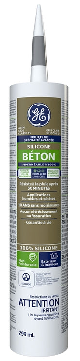 GE Silicone II SE2172 Concrete Sealant, Light Gray, 24 hr Curing, 10.1 oz